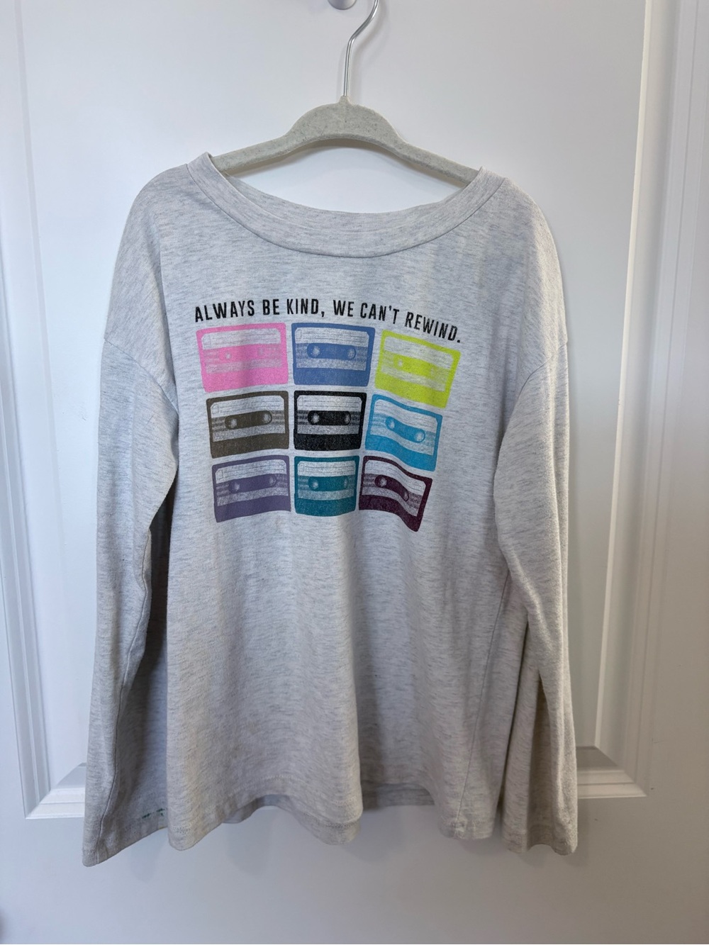 3/$10 - Gray Long-Sleeve Tee with Colorful Cassette Graphic - Always Be Kind